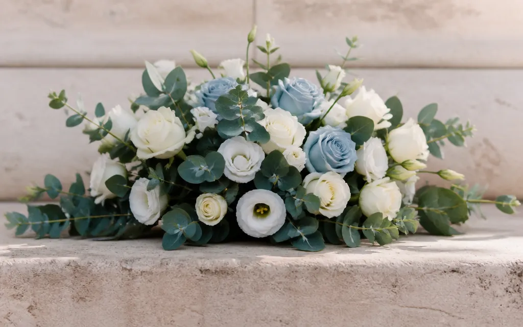 Composition florale sobre, tons blancs et verts
